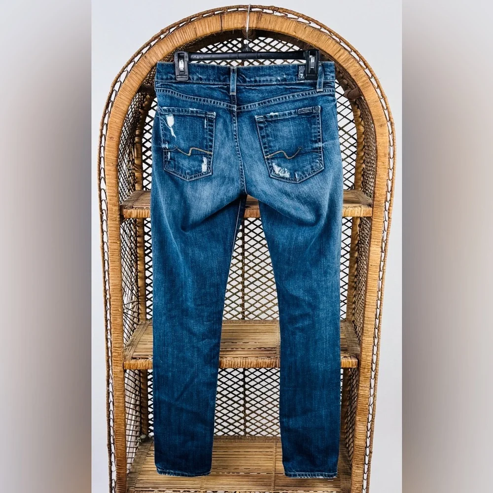 7 For All Mankind Josefina Distressed Slim Boyfriend Jeans Dark Wash Sz 25 - Picture 3 of 3